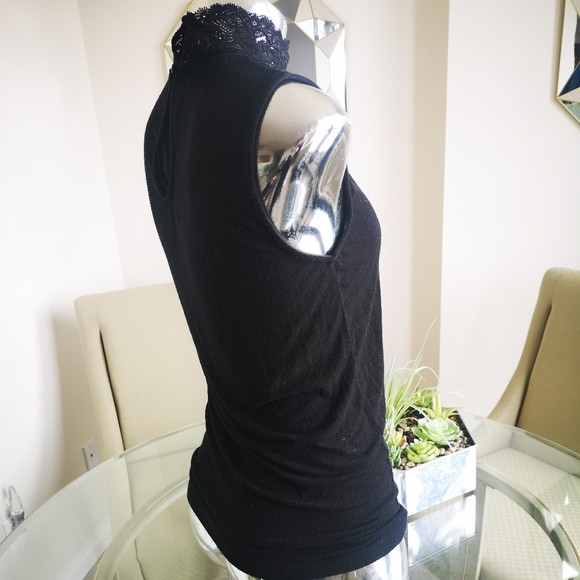 Vero Moda Black Lace Neck Semi Sheer Blouse - Picture 2 of 4